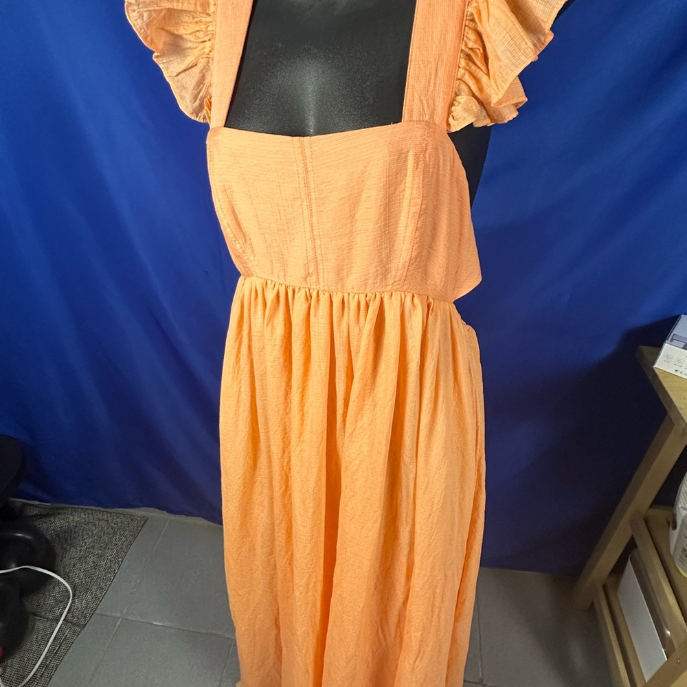 MARBLE Orange Ruffled Maxi Sundress